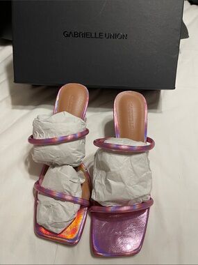 Gabrielle Union Iridescent Pink Open-Back Slide Mules